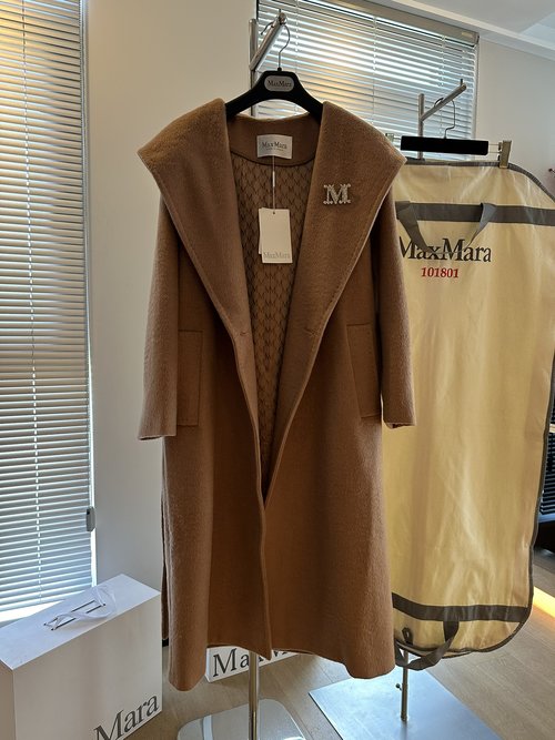 Max Mara Long Hooded Cashmere Coat with Alpaca