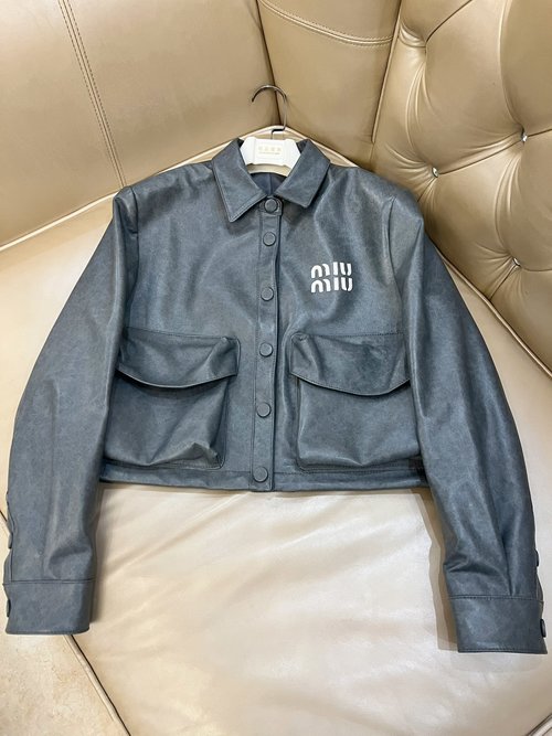 Miu Miu Classic Sweet-cool Style Leather Jacket, Versatile and Stylish