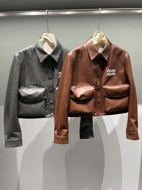 Miu Miu Sheepskin Short Coat with Big Pockets, Four Colors Available