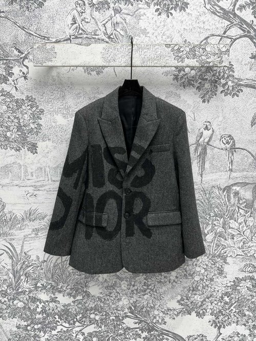 Dior Wool Suit with Letter Graffiti Print and Padded Shoulders