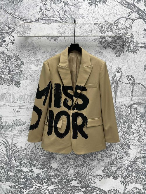 Dior Khaki Suit with Watercolor Logo and Relaxed Fit