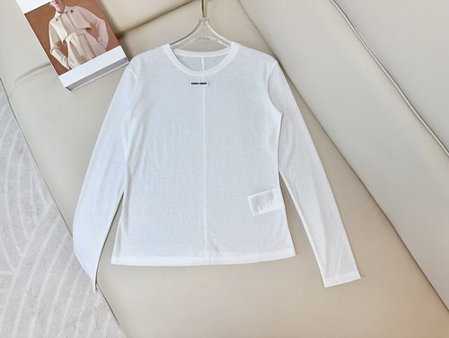 Miu Miu Customized Bamboo Cotton Long-sleeved T-shirt with Logo, Comfortable and Fashionable