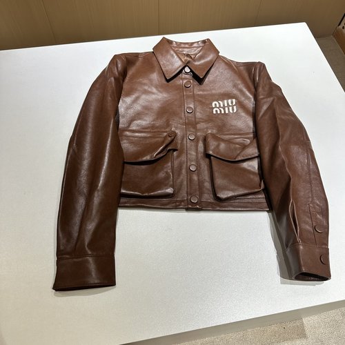 Miu Miu Leather Jacket with Sweet-Cool Retro Style and Imported Lambskin