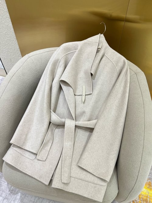 Hermes Elegant Leather - Buttoned Collar Cashmere Double - Faced Coat