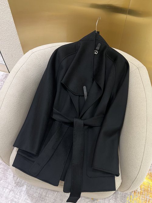 Hermes Elegant Leather - Buttoned Collar Cashmere Double - Faced Coat