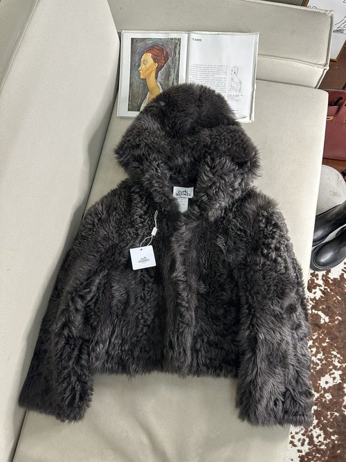 Hermes Imported Spanish Merino Lamb Fur Coat, Customized Hardware