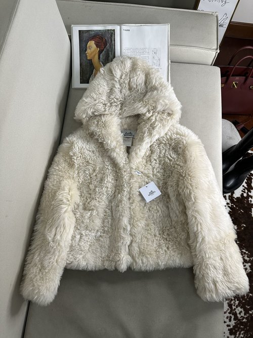 Hermes Imported Spanish Merino Lamb Fur Coat, Customized Hardware