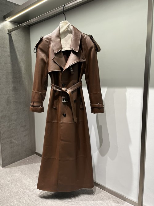 Yves Saint Laurent One-Meter-Four Long Wide-Shoulder Sheepskin Coat with Leopard Print