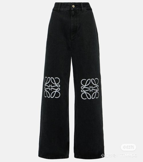 Loewe Straight Wide-Leg Dark Gray Jeans with Logo Embroideries