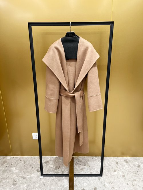 Max Mara Hand - Sewn Double - sided Wool Coat with Hood and Slit Design