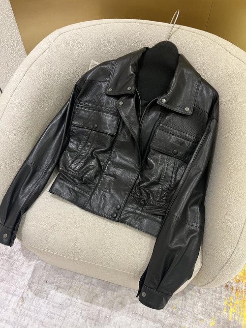 Yves Saint Laurent Latest Flight Jacket in Natural Bubble - Textured Sheepskin