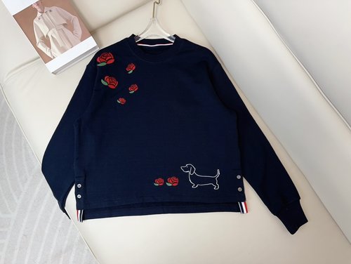 Thom Browne Rose-Embroidered Terry Top, Classic Design