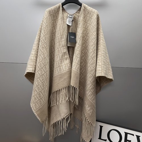 Fendi Durable Wool Cape with Classic FF Monogram, Premium Quality