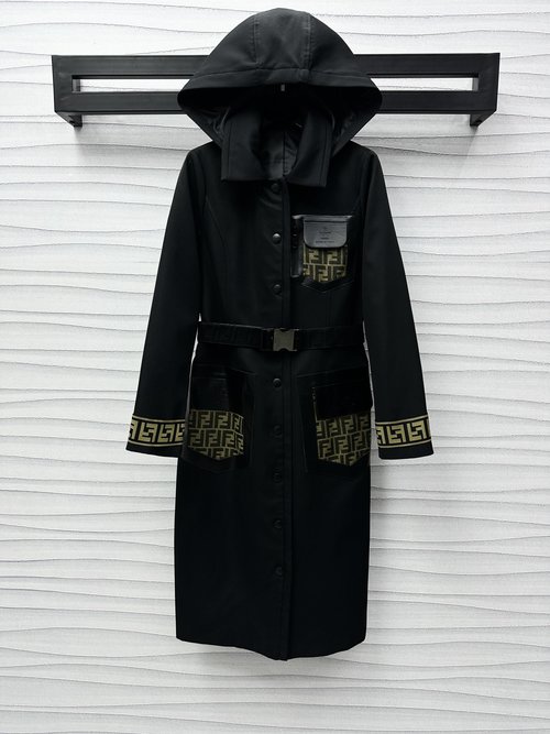 Fendi FF Detachable Hooded Long Windbreaker, Luxury and Practical