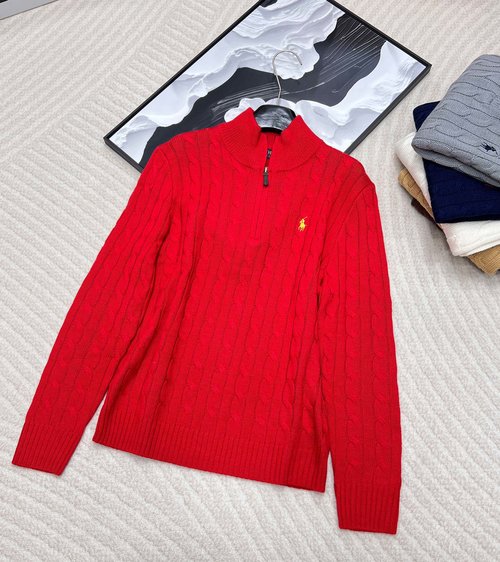 Polo Ralph Lauren Zip-up Wool Knitwear with Embroidered Logo, Versatile and Comfortable