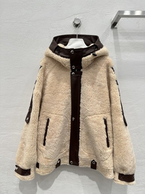 Balenciaga Premium Imported Merino Fur-Trimmed Mid-Length Hooded Coat