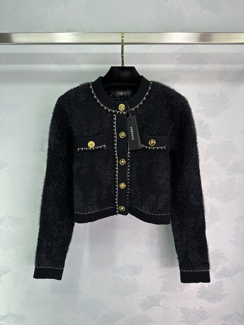 Versace Classic Round Neck Cardigan in Premium Imported Wool, Timeless Vintage Charm