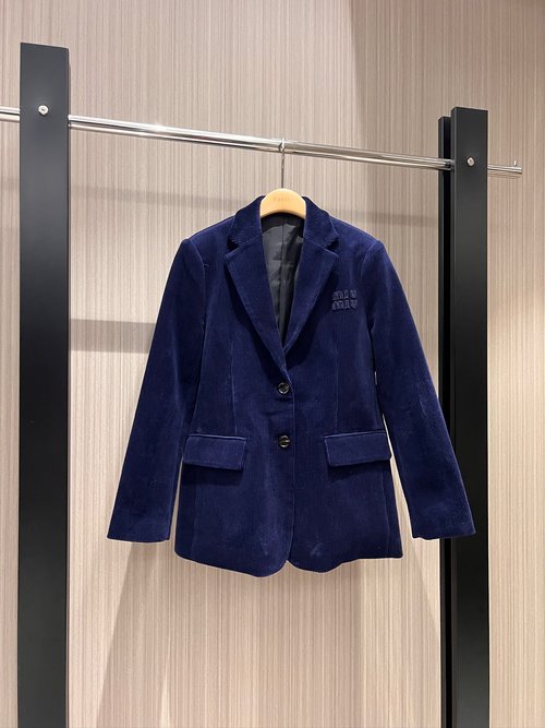 Miu Miu Patch Embroidery Logo Corduroy Suit Jacket for Versatile Look