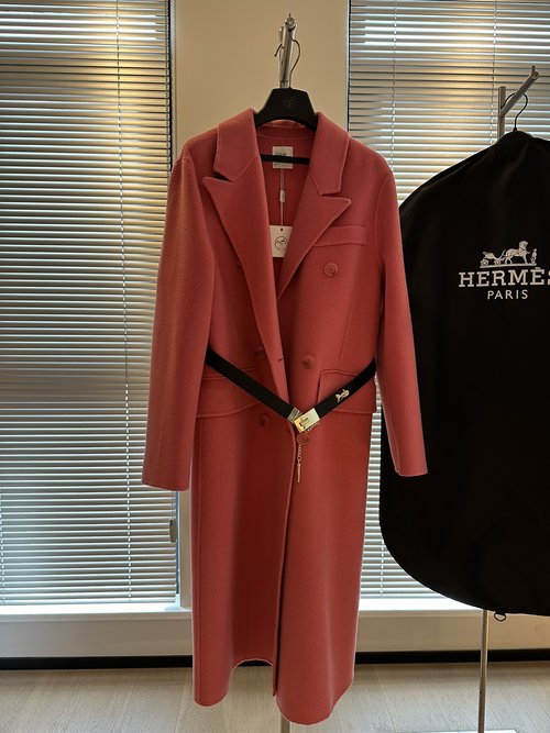 Hermes Top-Notch Bright Cashmere Coat with Leather Belt