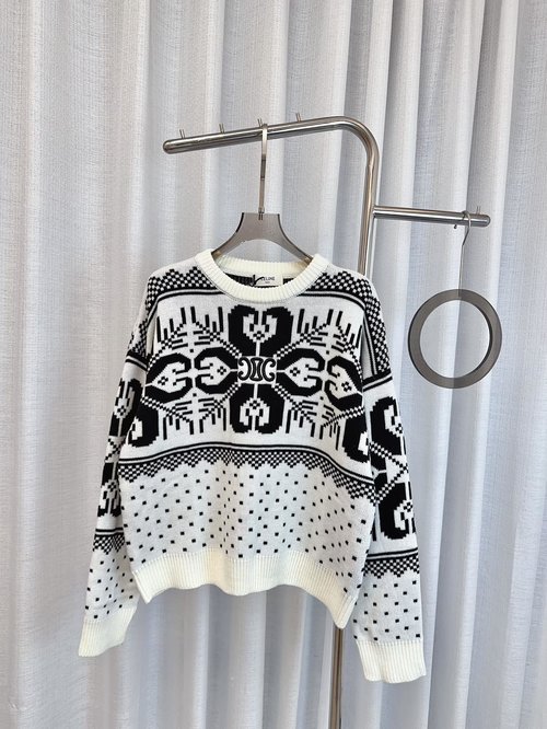 Celine Custom-woven Thick Wool Top with Embroidered Logo, Soft and Comfortable