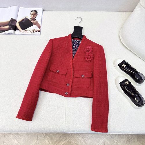 Chanel Exclusive Early Autumn Knitted Coat with Camellia Embellishment