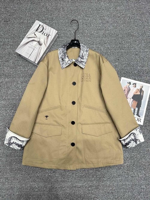 Dior Spliced Collar Mid-length Printed Windbreaker