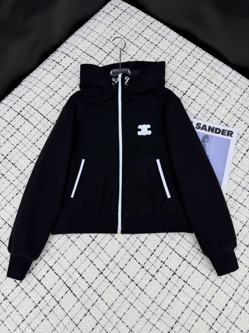 Celine Logo Dotted Hooded Nylon Coat: Sophisticated Style