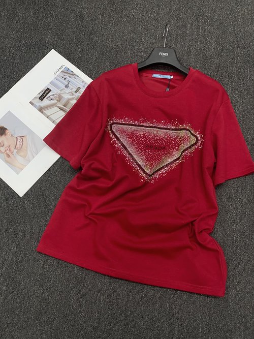 Prada Limited Rhinestone Triangle Short-Sleeved T-Shirt