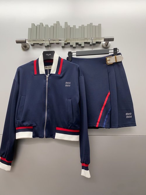 Miu Miu Autumn Commuting Suit with Metal Patches and Brand Belt