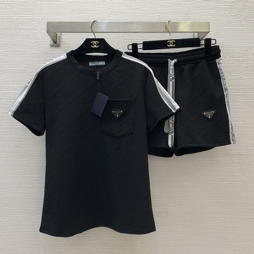 Prada Full-Scale Embossed Letter Sports Two-Piece Set with Shorts