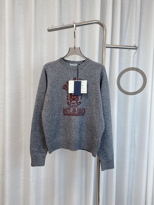 Prada Jacquard Logo Wool Long-Sleeve Top, Cozy and Fashionable