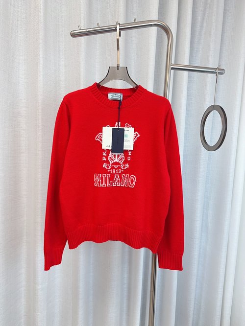 Prada Jacquard Logo Wool Long-Sleeve Top, Cozy and Fashionable