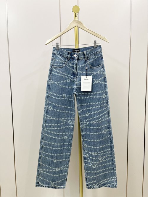 Chanel Stylish and Slimming New Jeans with Tweed Polka Dot and Laser Burning Process