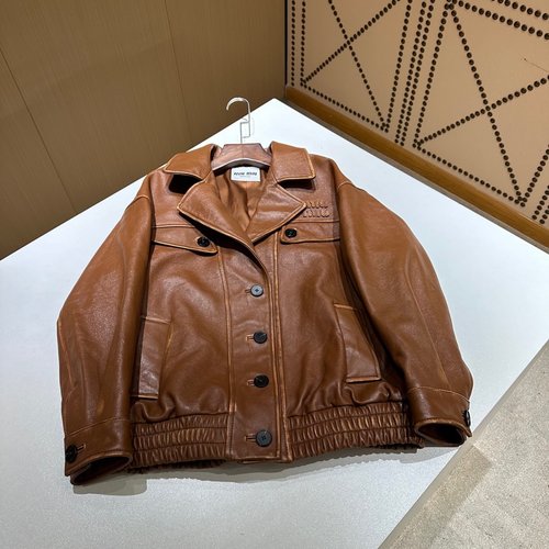 Miu Miu Elegant Vintage Leather Jacket Crafted from Imported Lambskin