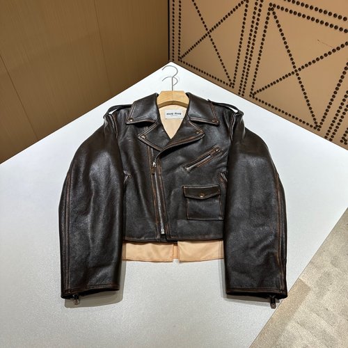 Miu Miu Elegant Vintage Leather Jacket Crafted from Imported Lambskin