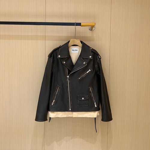 Miu Miu Elegant Vintage Leather Jacket Crafted from Imported Lambskin