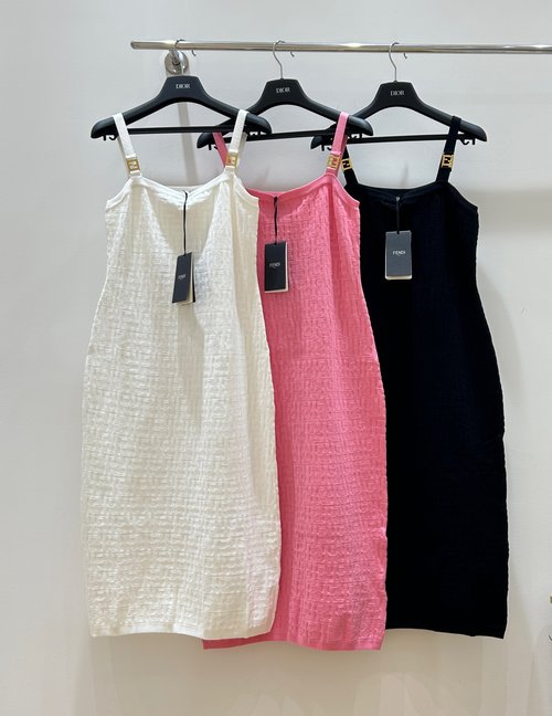 Fendi New Jacquard Knit Slip Dress with Signature Buckle