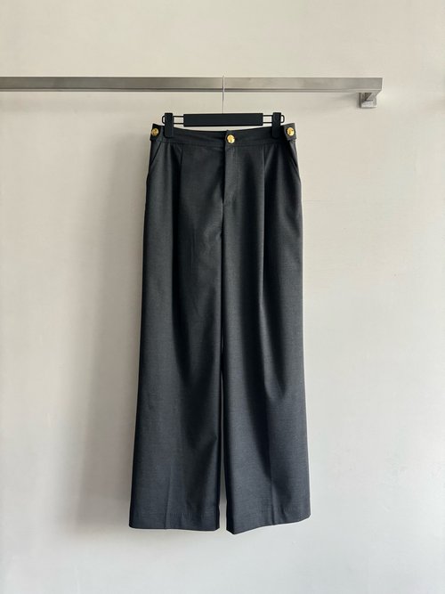 Celine Stylish Straight-Leg Pants with Custom Metal Buckle for a Slimming Look