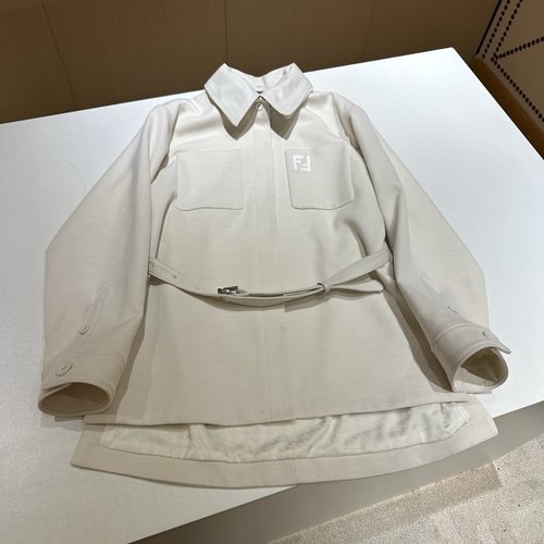 Fendi Early Spring Trench Coat with Imported Fabric and Sheepskin Splicing