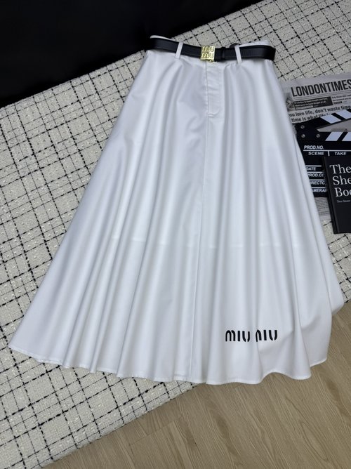 Miu Miu High-Waisted Print Skirt with Logo Accent Belt