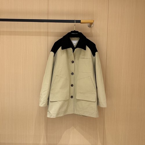 Bottega Veneta Leather Trench Coat with Woven Collar and Stylish Appearance