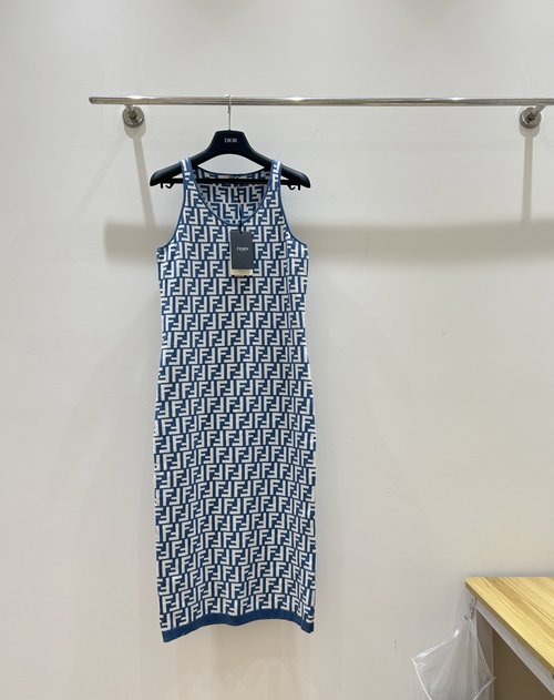 Fendi Summer Vest Dress with Double F Jacquard, Light and Airy
