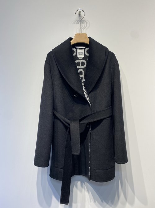 Hermes Double-Sided Pig-Nose Woolen Coat with Colorful Jacquard