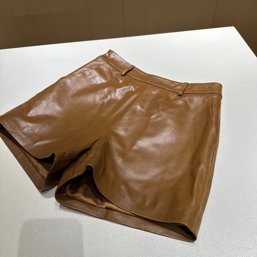 Gucci Genuine Leather Work Shorts with Embroidered Collar and Custom Accessories