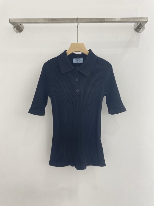 Prada Polo Collar Short Sleeve Top, Comfortable & Waist-Highlighting