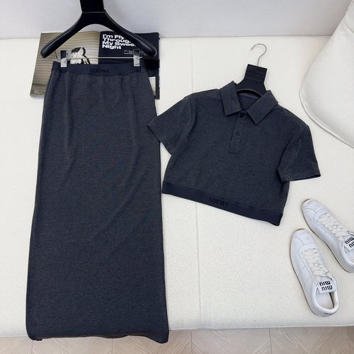Loewe Logo-Trimmed Casual Set with Crop Top and Skirt