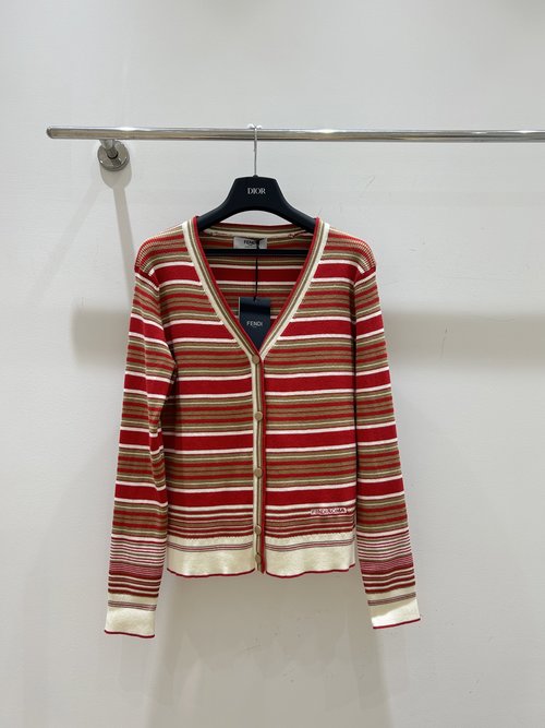Fendi Stripe Knit Cardigan in Fresh Colors, Simple Design for a Sophisticated Look