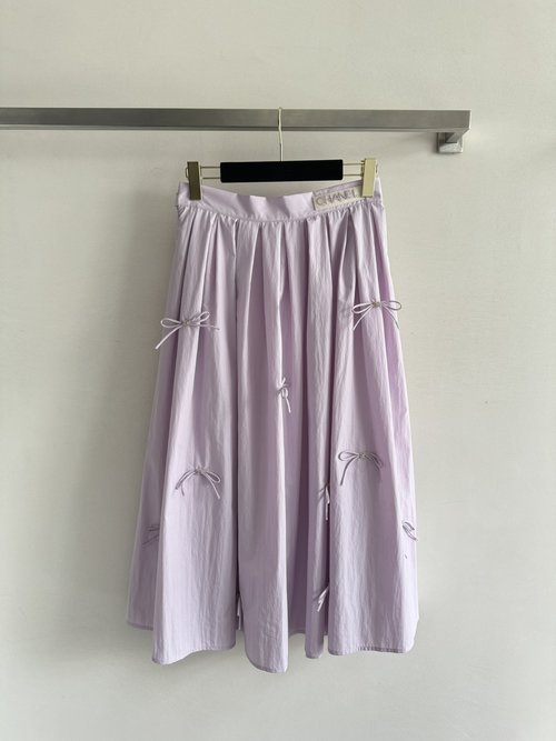 Chanel Pleated Skirt with Bowknot Logo and Beaded Decoration