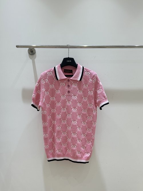 Gucci Short-Sleeved Top with All-Over Print and Letter Jacquard, Fashion-Forward