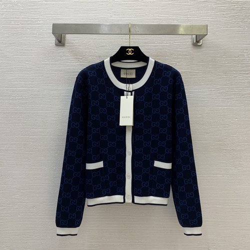 Gucci Classic GG Logo Knit Cardigan with Contrast Trim